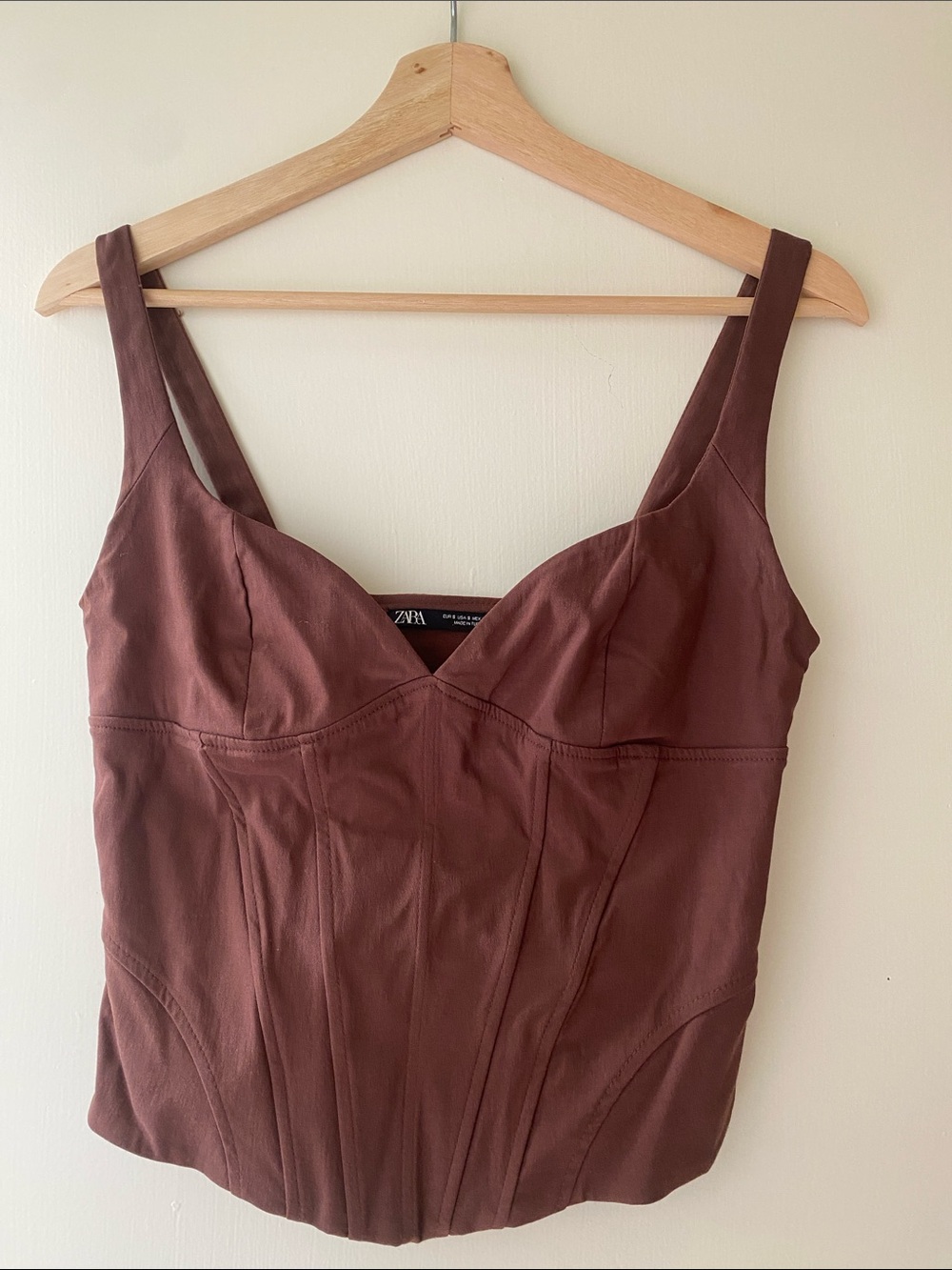 ZARA Brown Sculpted Bustier Tank Top